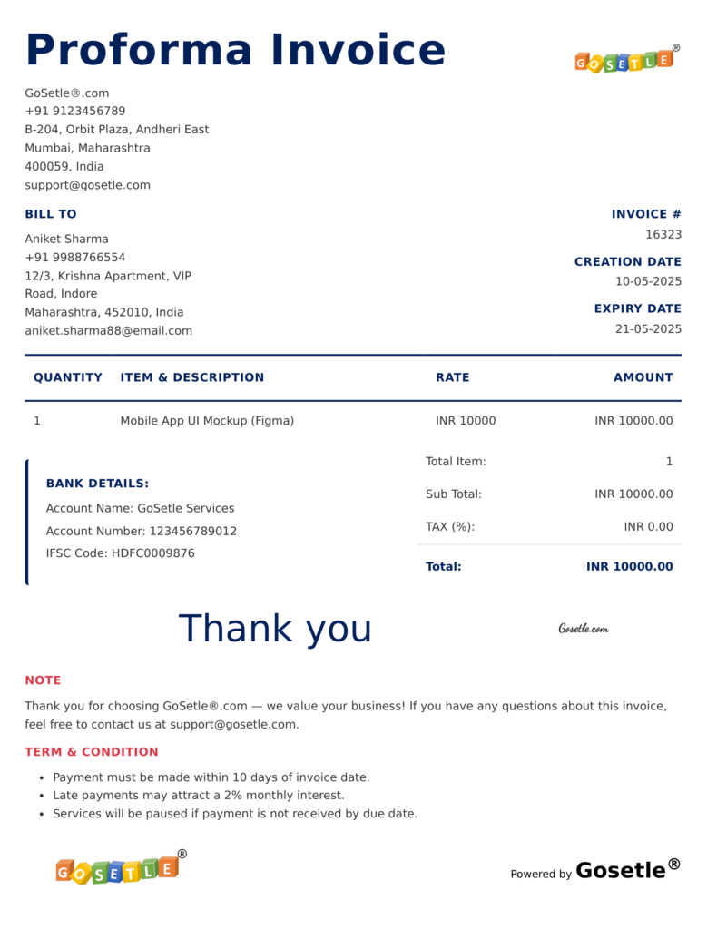 Proforma Invoice Layout / Download PDF proforma invoice generator
